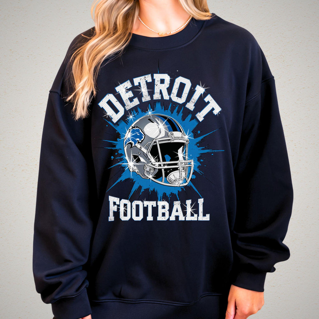 Detroit Football Rhinestone Shirt: Sparkly Game Day Tee DTF Rhinestone Mix