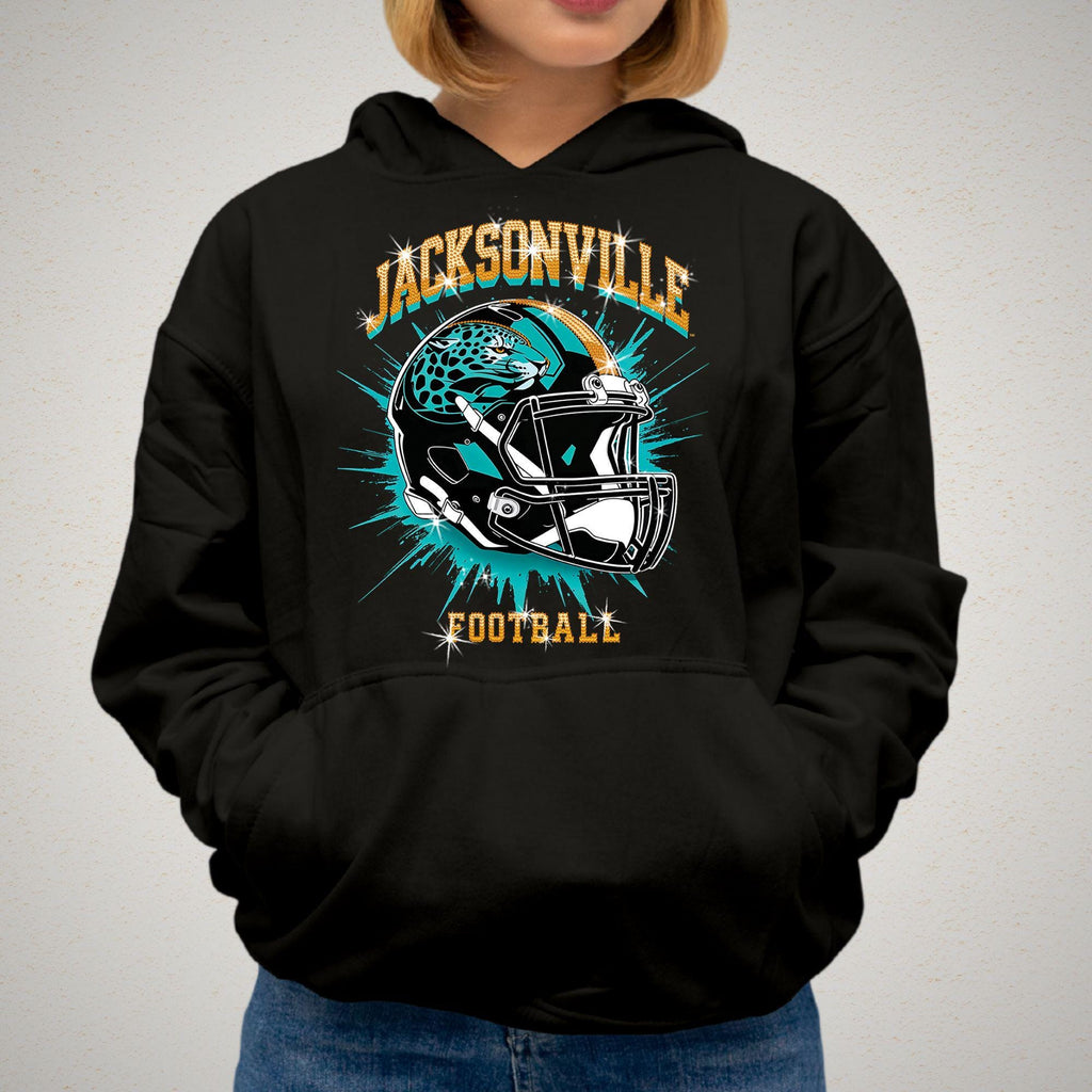 Jacksonville Rhinestone Bling Football T-Shirt: Game Day Tee DTF and Rhinestone Mix