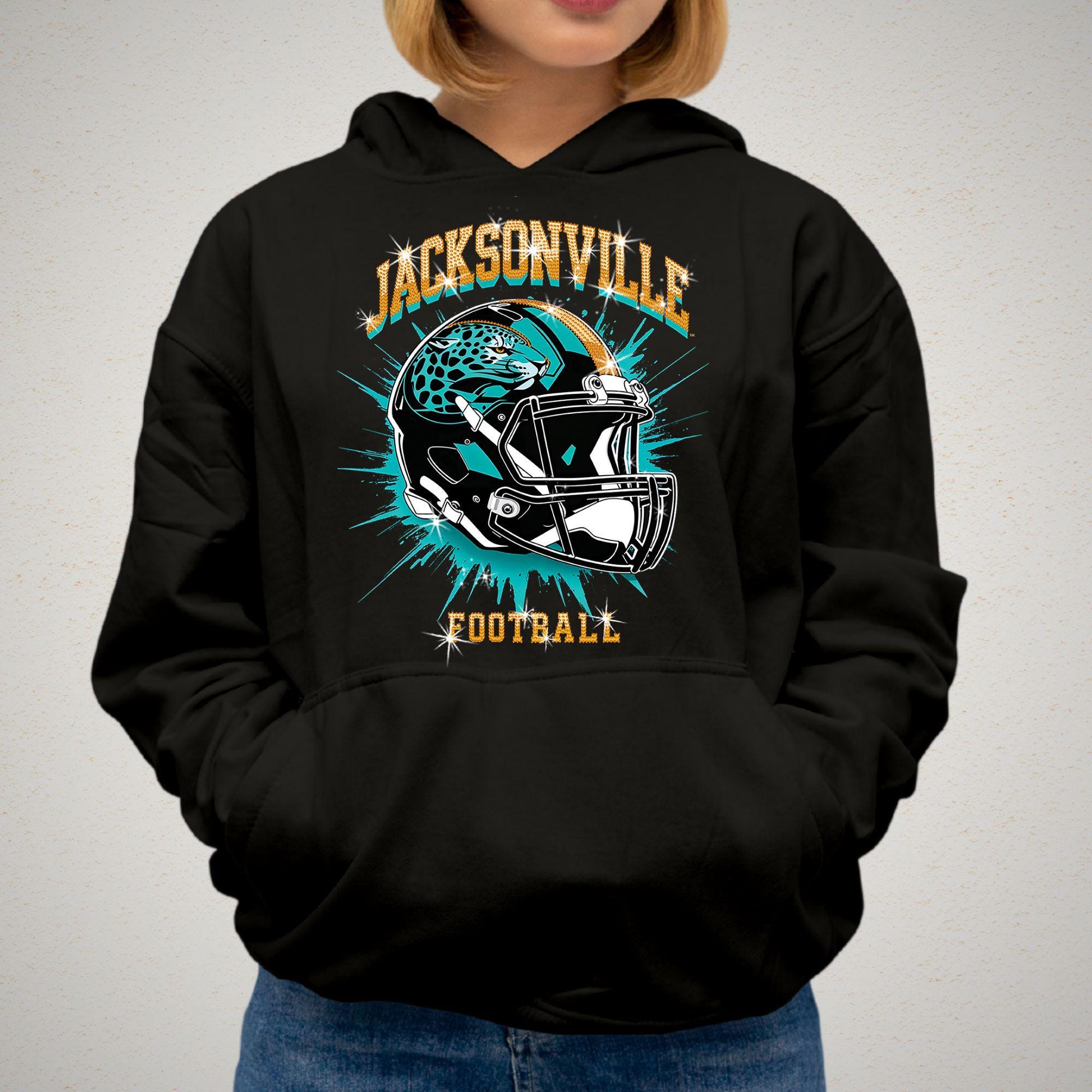 Jacksonville Rhinestone Bling Football T-Shirt: Game Day Tee DTF and Rhinestone Mix