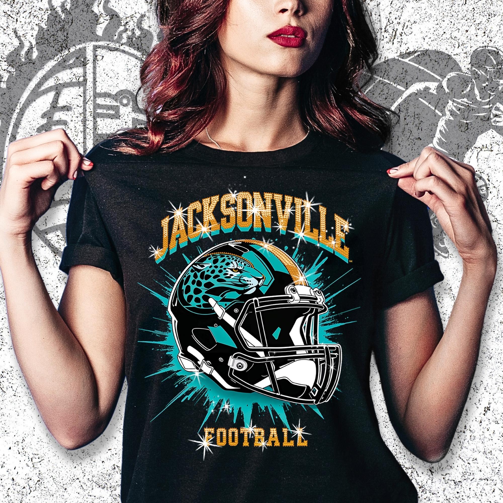 Jacksonville Rhinestone Bling Football T-Shirt: Game Day Tee DTF and Rhinestone Mix Main image