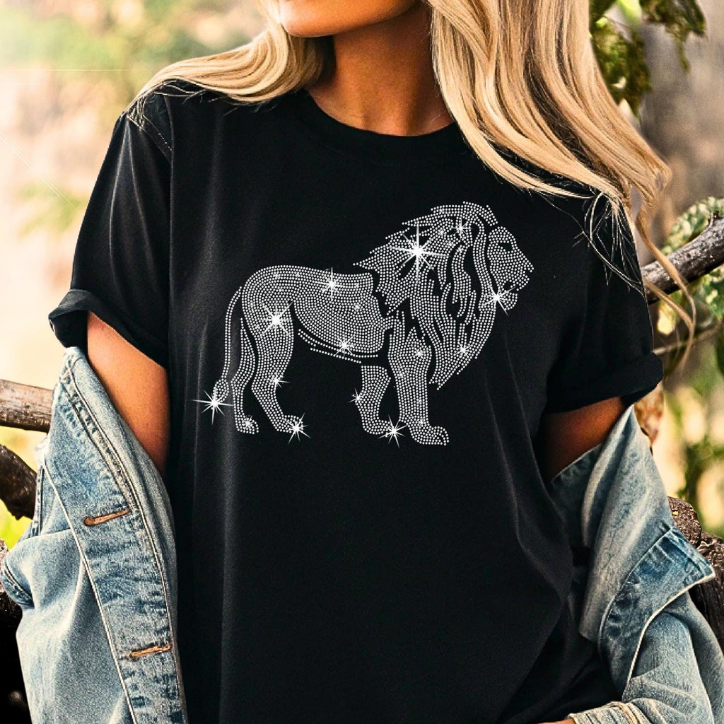 Rhinestone Lion Shirt: Sparkly Animal Tee, Trendy Women's Top