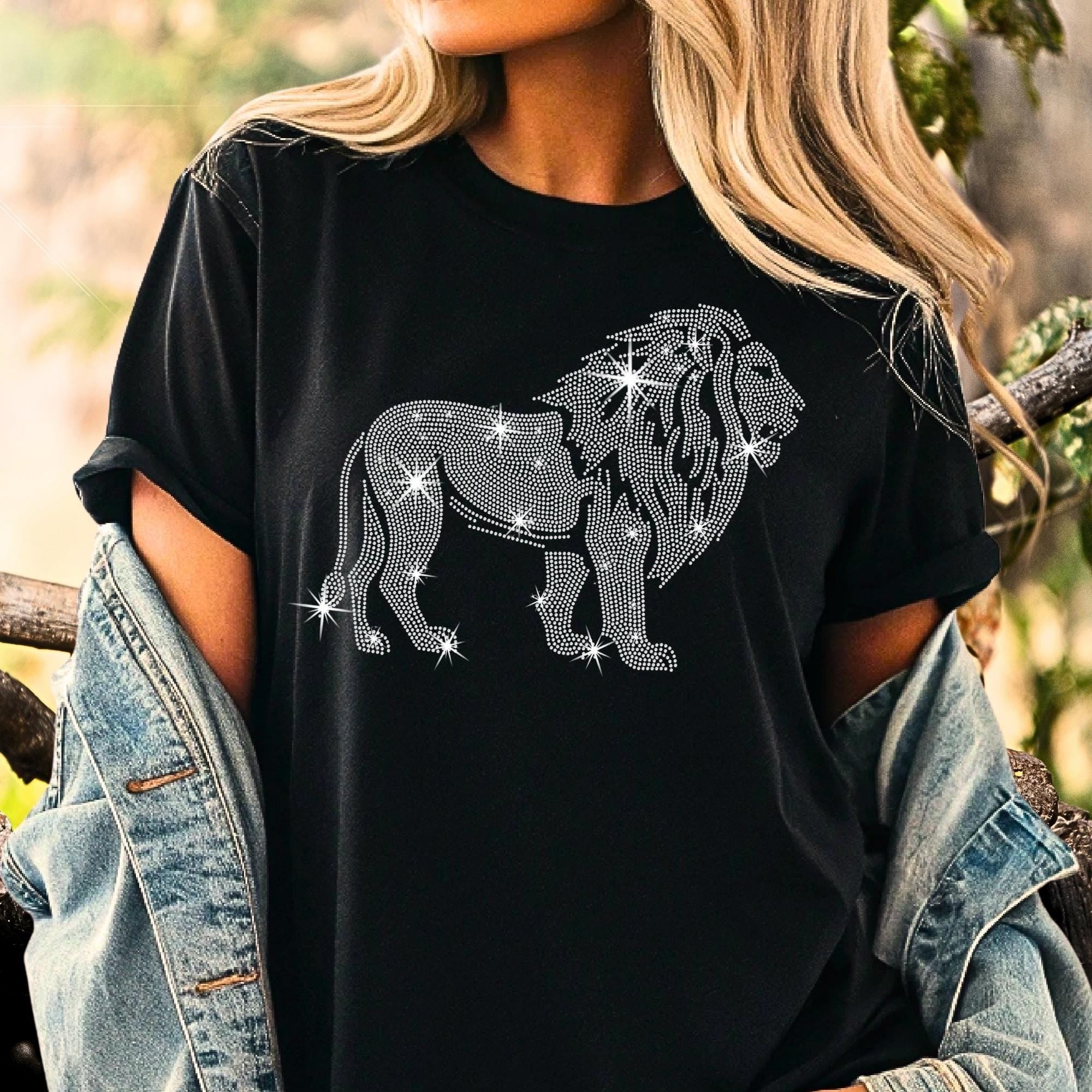 Rhinestone Lion Shirt: Sparkly Animal Tee, Trendy Women's Top