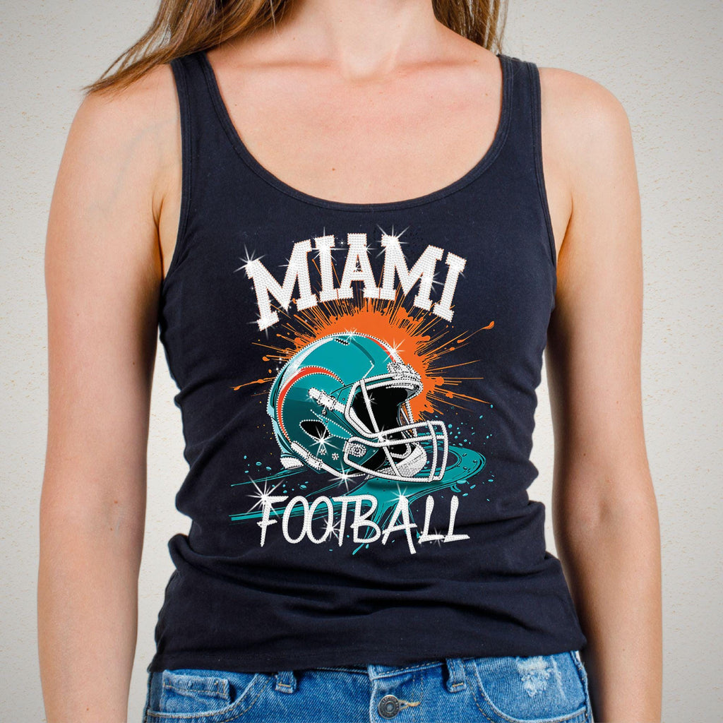 Miami Football Rhinestone Shirt: Sparkly Game Day Tee DTF Rhinestone Mix
