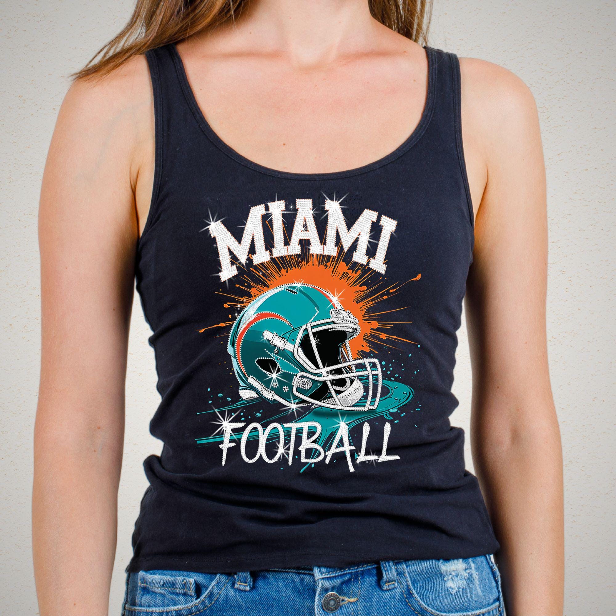 Miami Football Rhinestone Shirt: Sparkly Game Day Tee DTF Rhinestone Mix