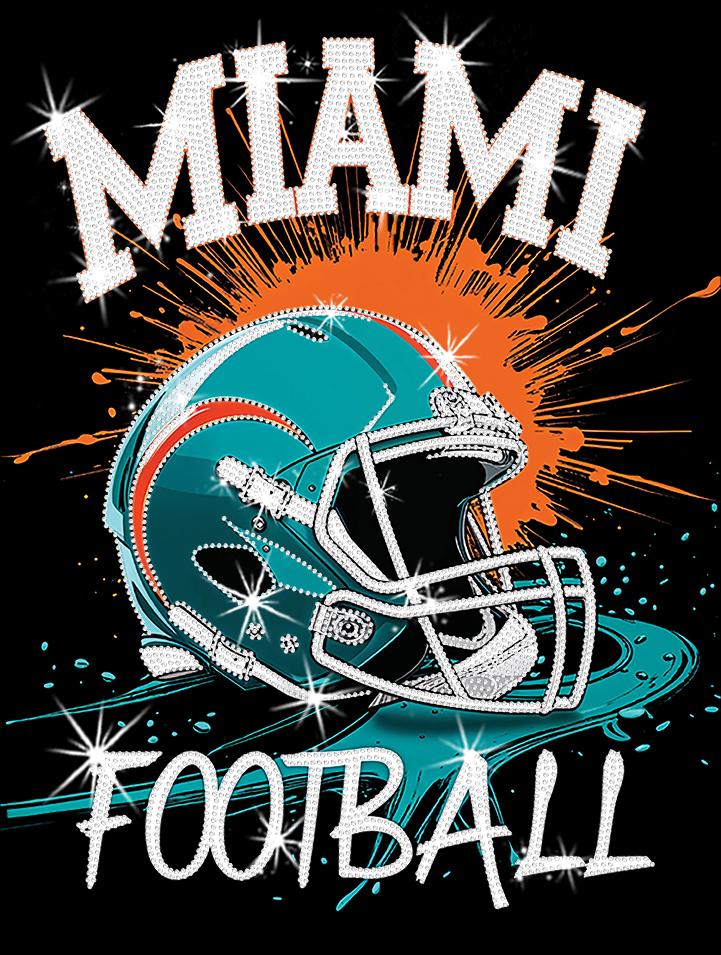 Miami Football Rhinestone Shirt: Sparkly Game Day Tee DTF Rhinestone Mix