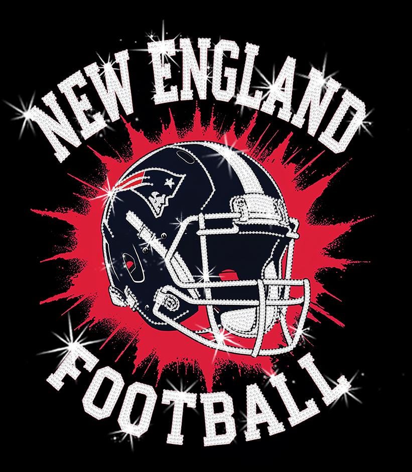 New England Sparkly Rhinestone Football Shirt: Game Day Bling Tee DTF and Rhinestone Mix