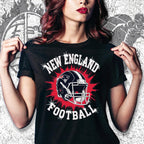New England Sparkly Rhinestone Football Shirt: Game Day Bling Tee DTF and Rhinestone Mix