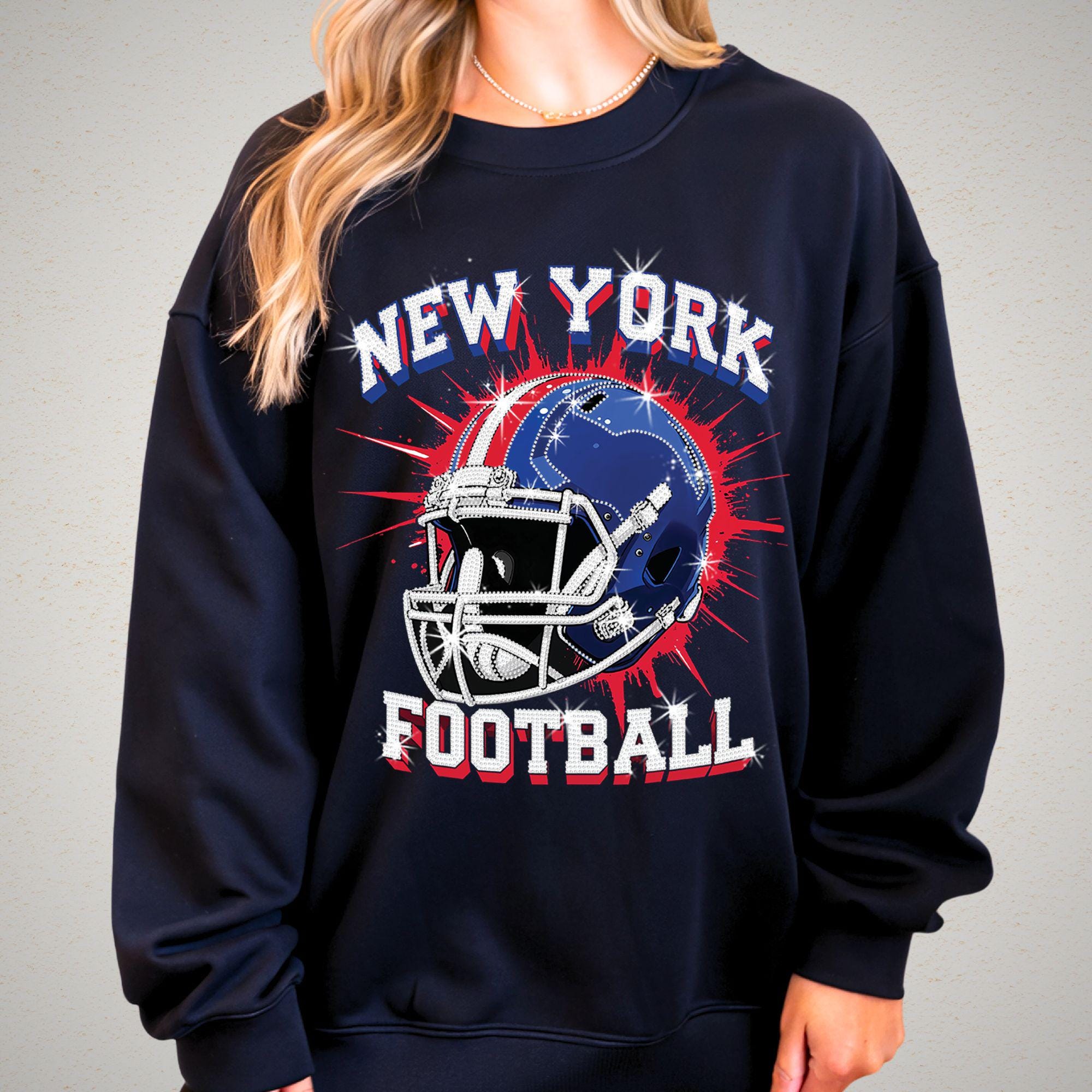New York Football Rhinestone Shirt: Sparkly Game Day Apparel DTF and Rhinestone Mix