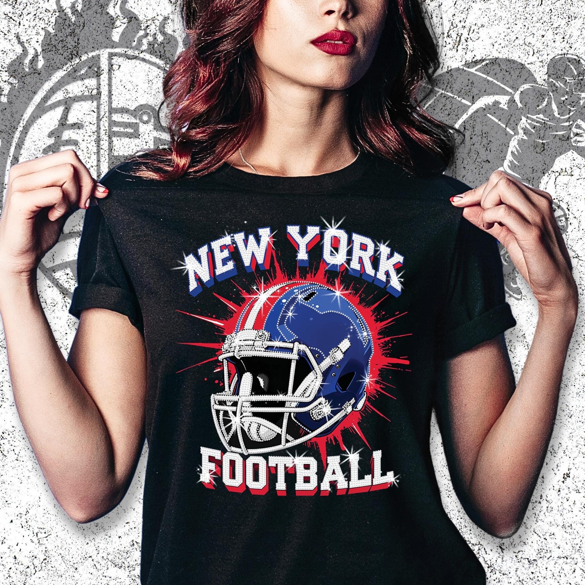 New York Football Rhinestone Shirt: Sparkly Game Day Apparel DTF and Rhinestone Mix Main image