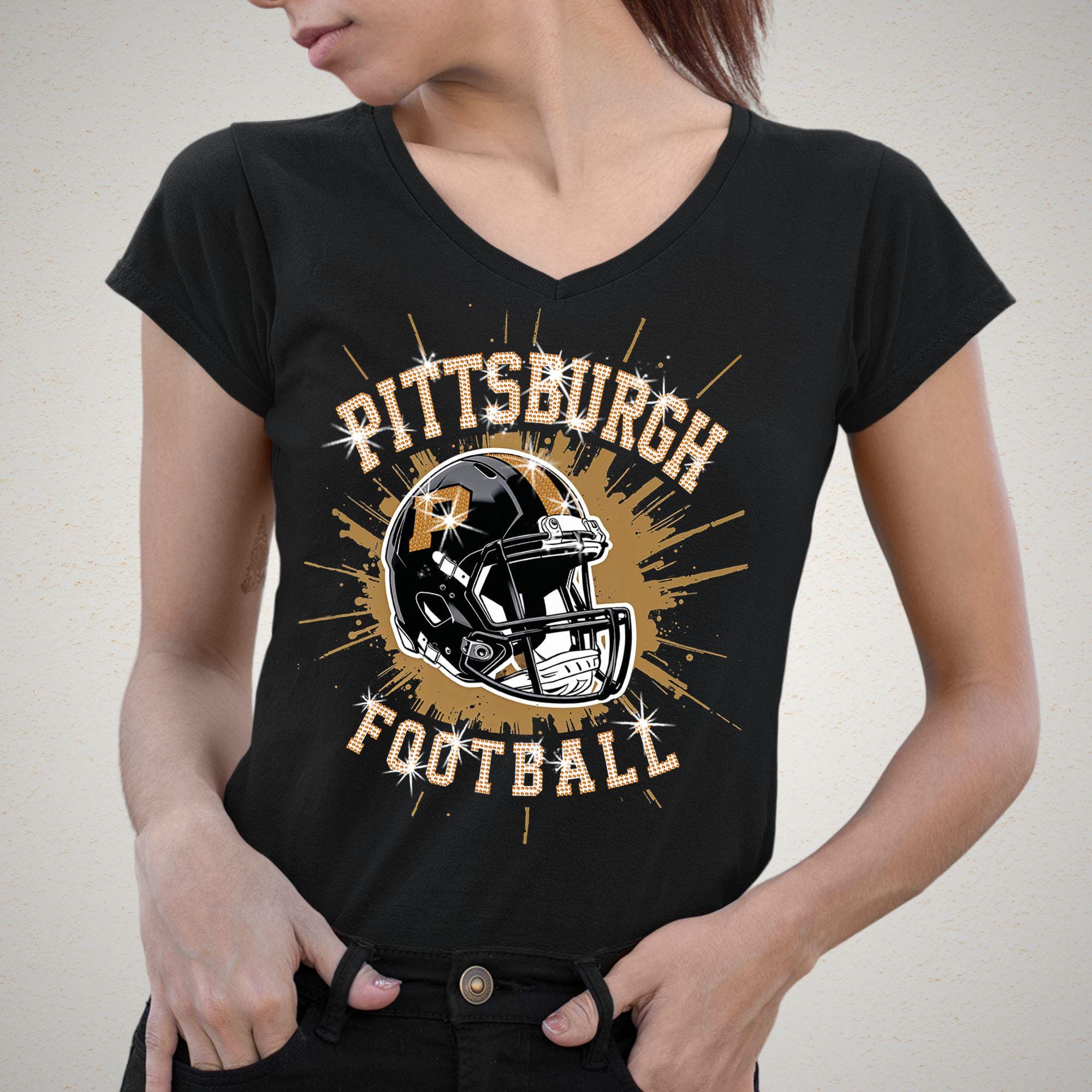 Pittsburgh Rhinestone Football Shirt: Game Day Bling Tee DTF and Rhinestone Mix