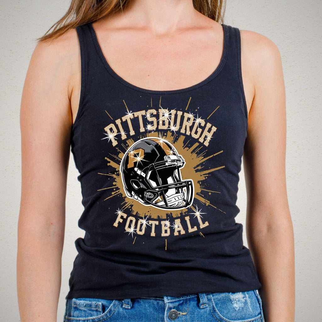 Pittsburgh Rhinestone Football Shirt: Game Day Bling Tee DTF and Rhinestone Mix