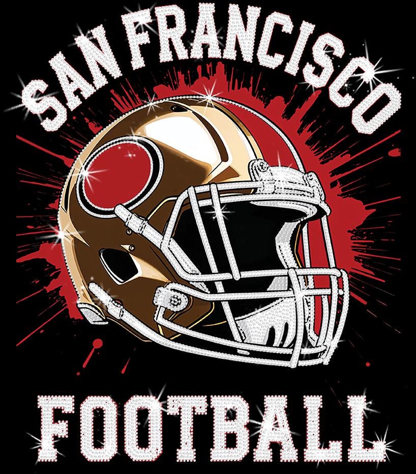 San Francisco Football Rhinestone Shirt: Bling Team Tee, Game Day Style DTF and Rhinestone Mix