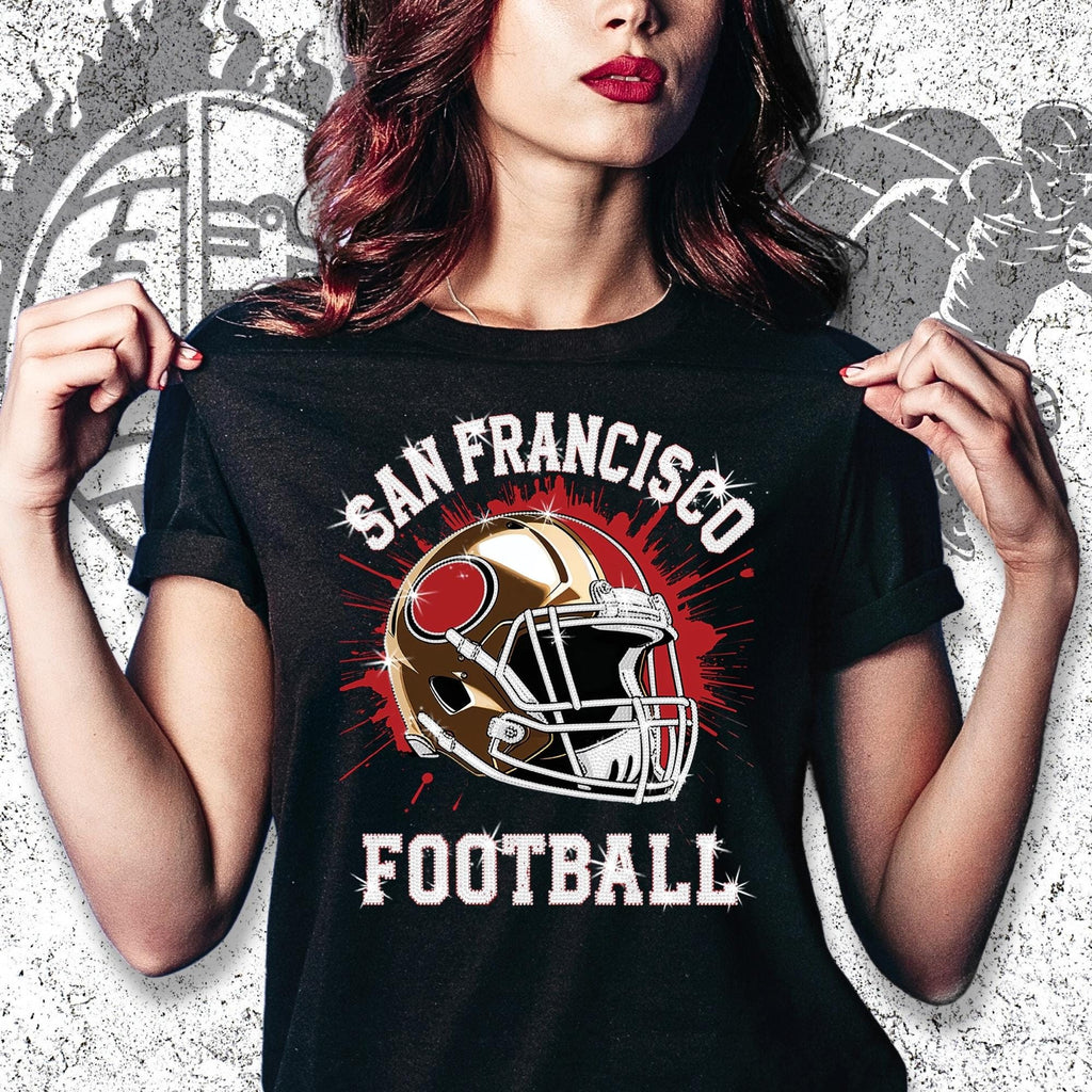 San Francisco Football Rhinestone Shirt: Bling Team Tee, Game Day Style DTF and Rhinestone Mix