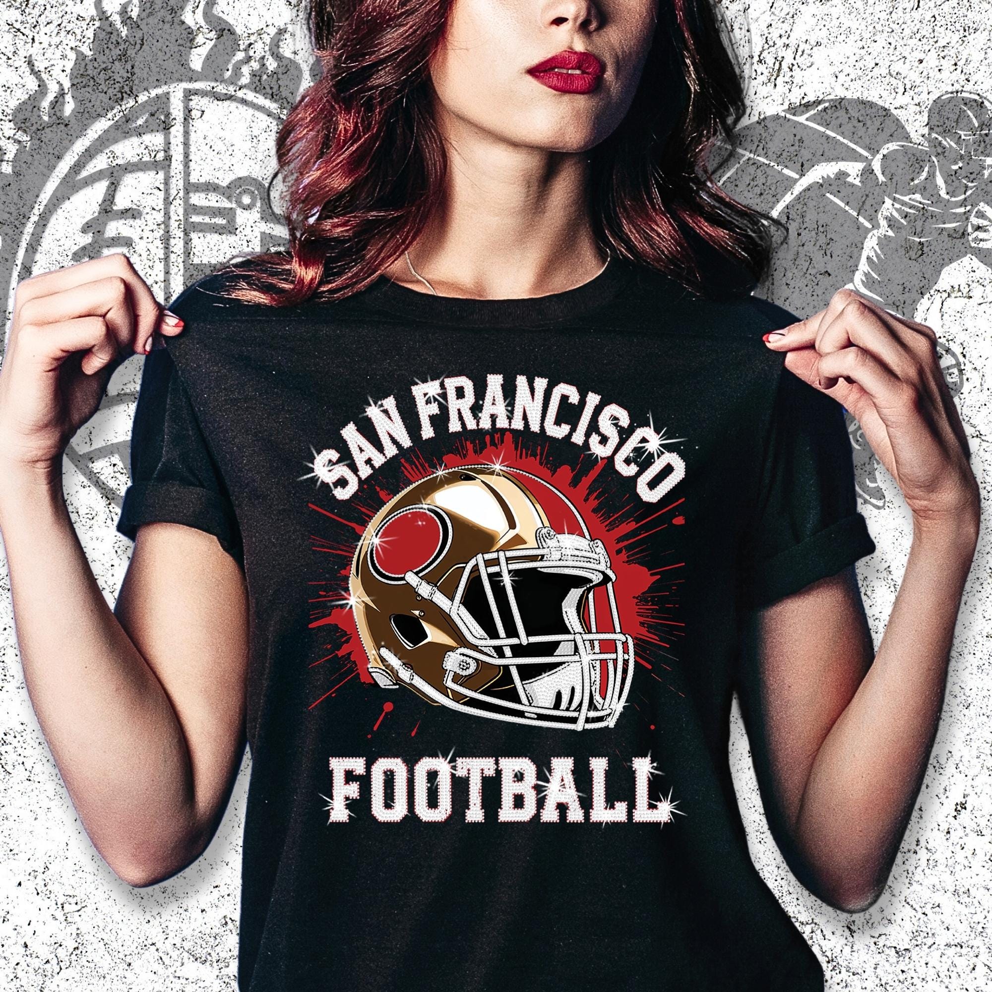San Francisco Football Rhinestone Shirt: Bling Team Tee, Game Day Style DTF and Rhinestone Mix