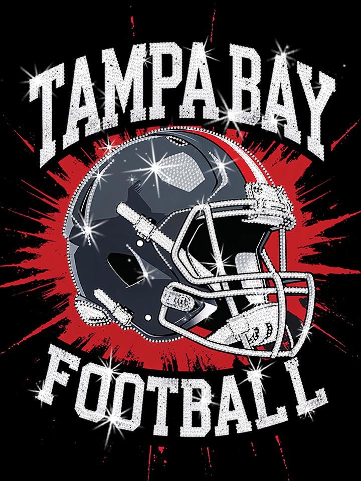 Tampa Bay Football Rhinestone Shirt: Game Day Sparkle Tee DTF and Rhinestone Mix