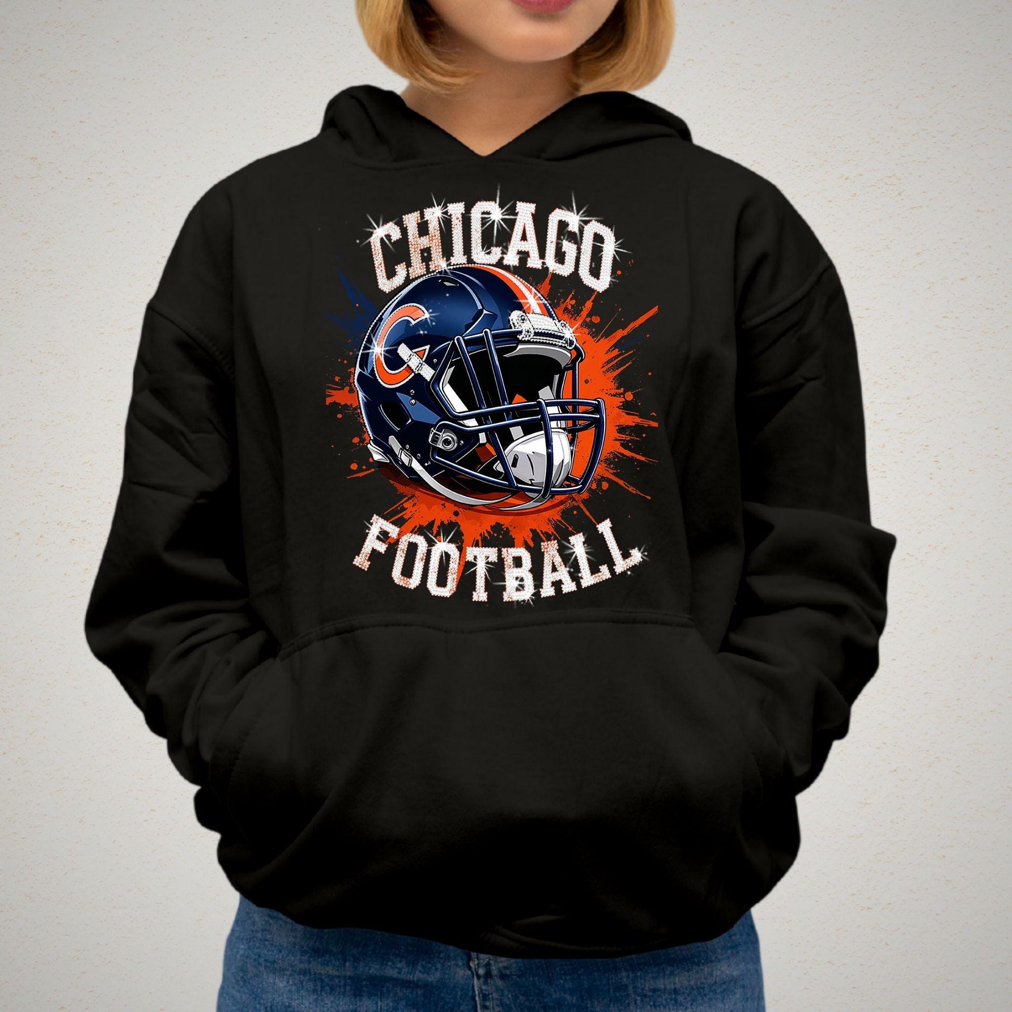 Chicago Football Bling Shirt: Rhinestone Game Day Tee DTF and Rhinestone Mix