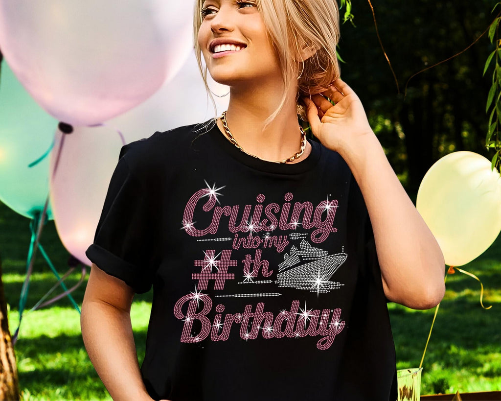 Custom Rhinestone Cruising Birthday Shirt: Personalized Bling Tee