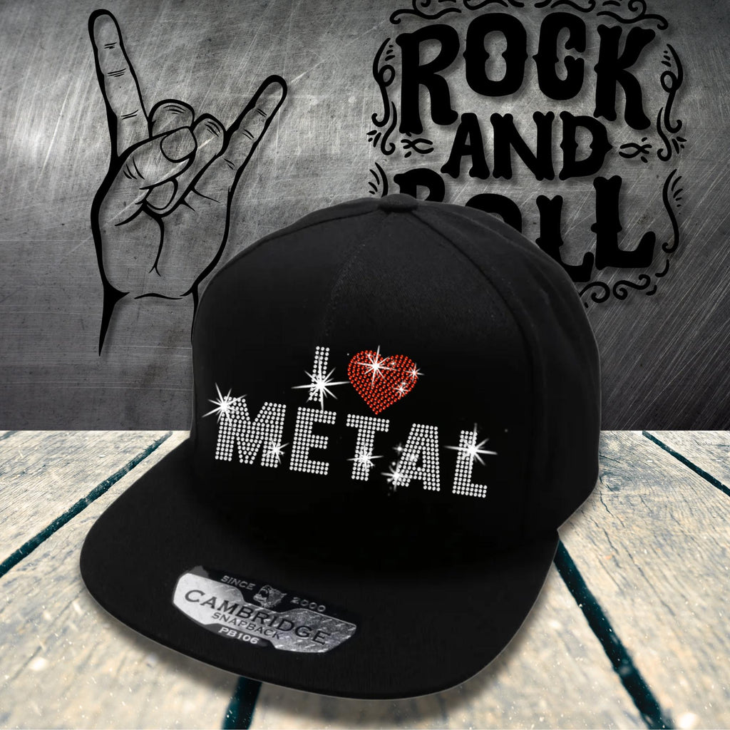 I Heart Love Metal Rhinestone Snapback: Bling Rocker Hat