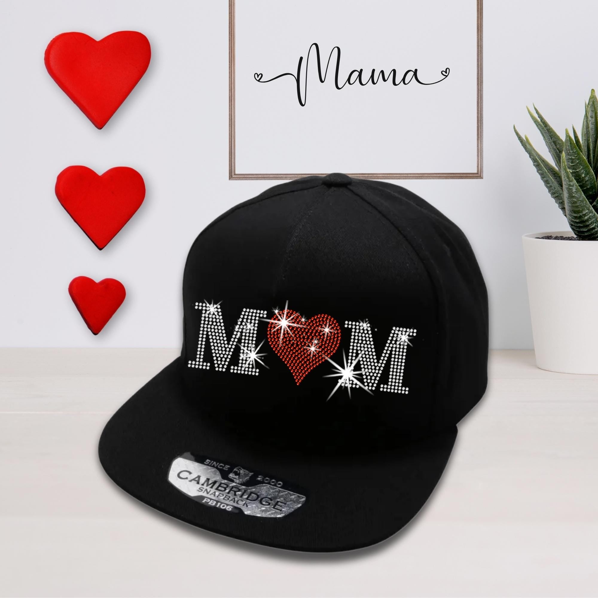 Rhinestone Heart Mom Snapback Hat: Sparkly Bling Baseball Cap Main image