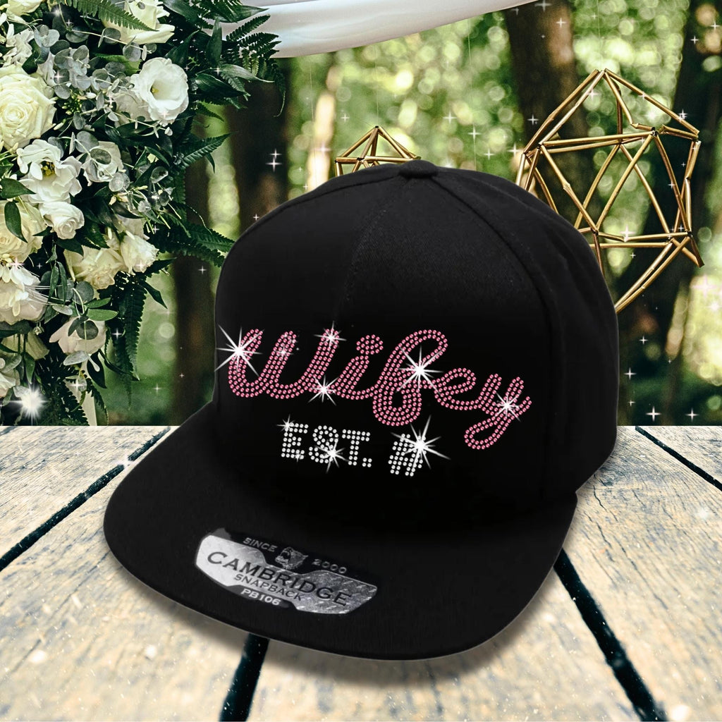 Personalized Rhinestone Wifey Est. Snapback Hat: Bridal Honeymoon Cap