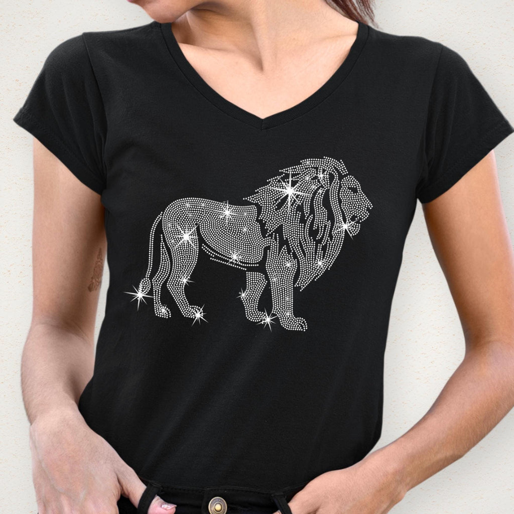 Rhinestone Lion Shirt: Sparkly Animal Tee, Trendy Women's Top