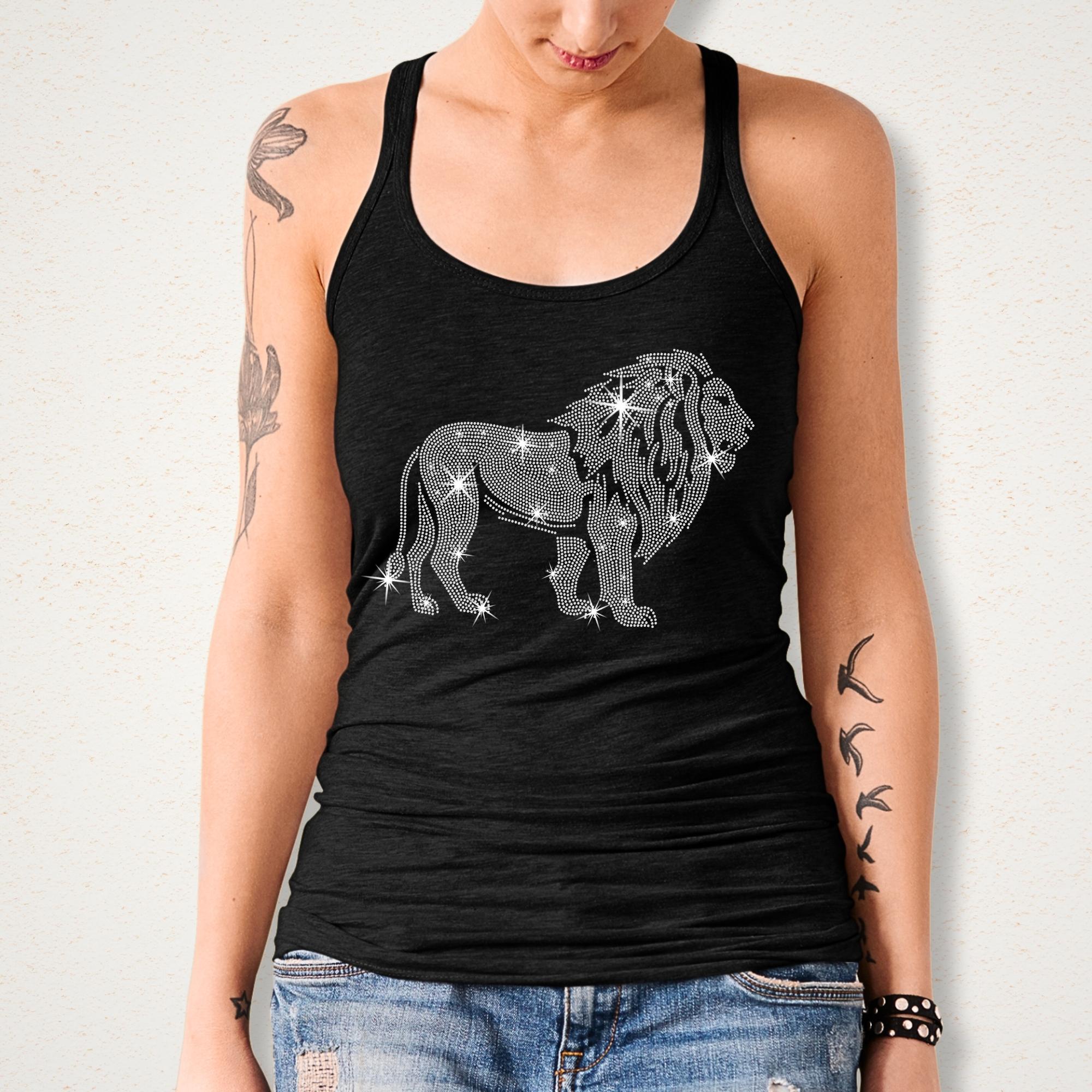Rhinestone Lion Shirt: Sparkly Animal Tee, Trendy Women's Top