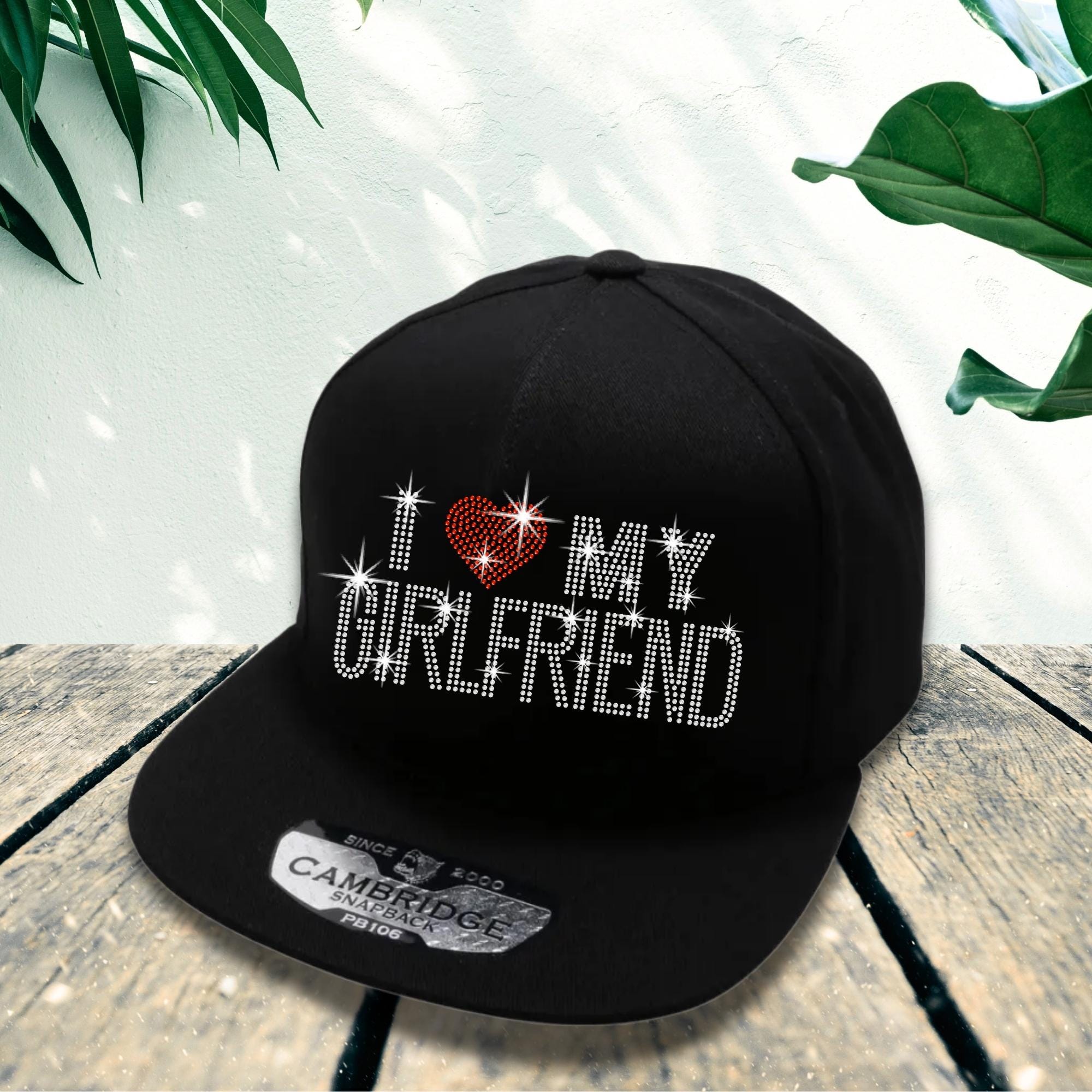 I Heart Love My Girlfriend Rhinestone Cap: Sparkly Snapback Hat