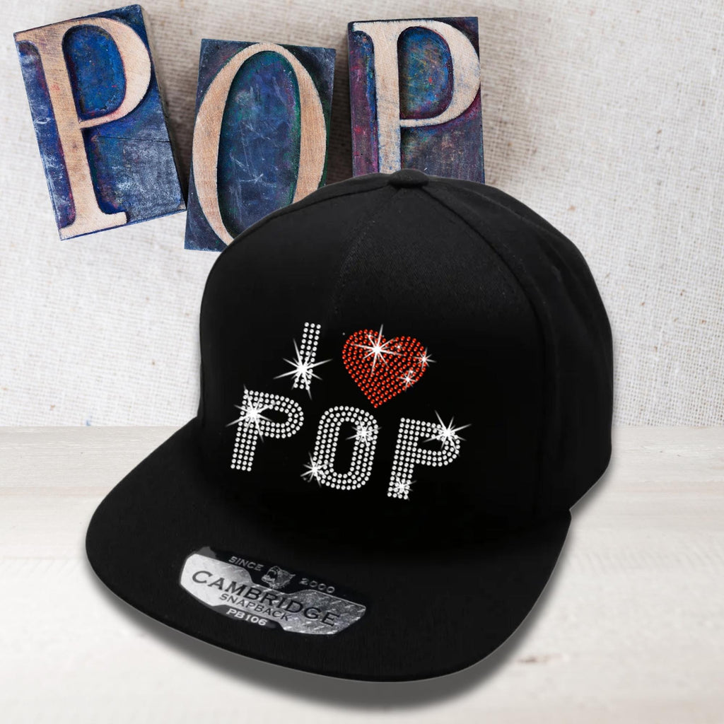 Rhinestone "I Heart Love Pop" Snapback Hat: Sparkling Bling Baseball Cap