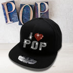 Rhinestone "I Heart Love Pop" Snapback Hat: Sparkling Bling Baseball Cap