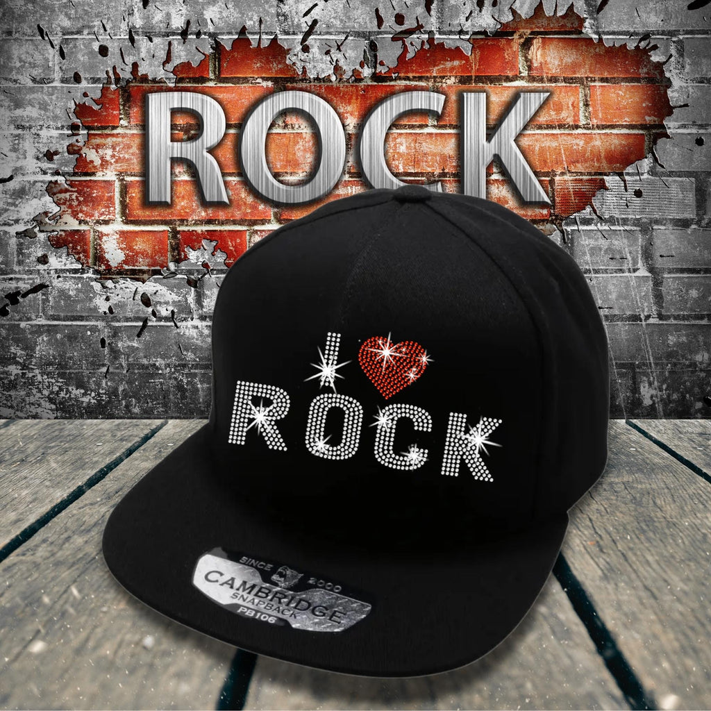 Rhinestone "I Heart Rock" Snapback Hat: Music Lover's Bling