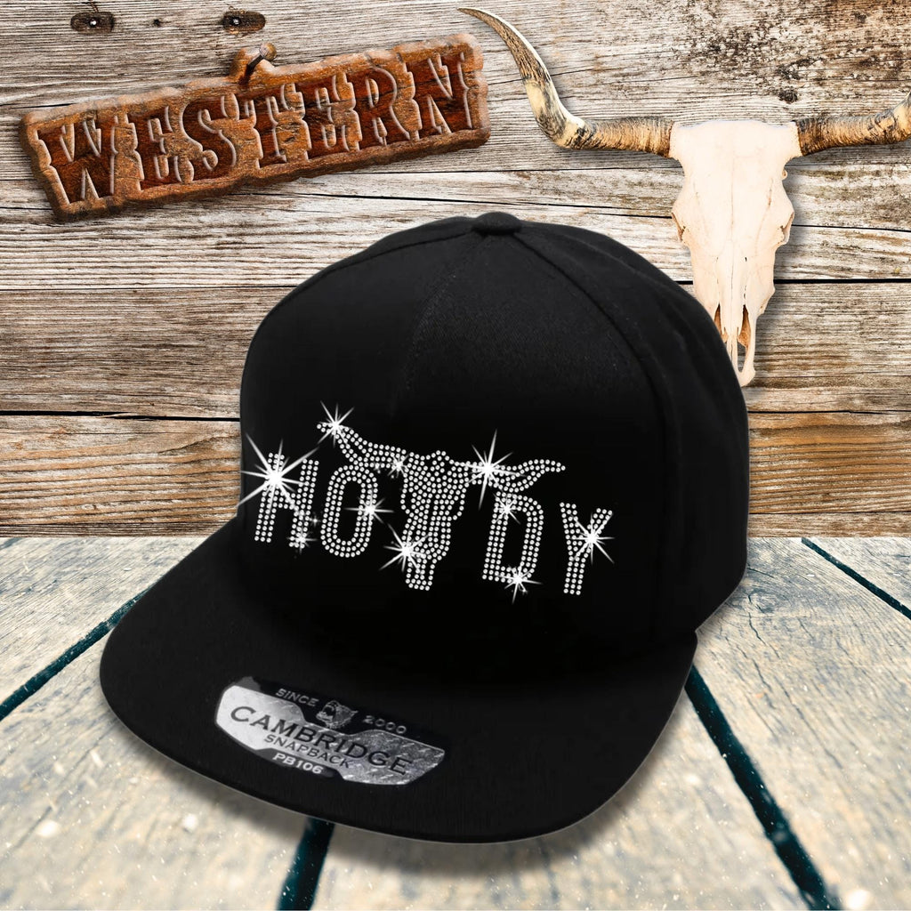 Rhinestone Howdy Snapback Cap: Sparkly Cowgirl Western Hat