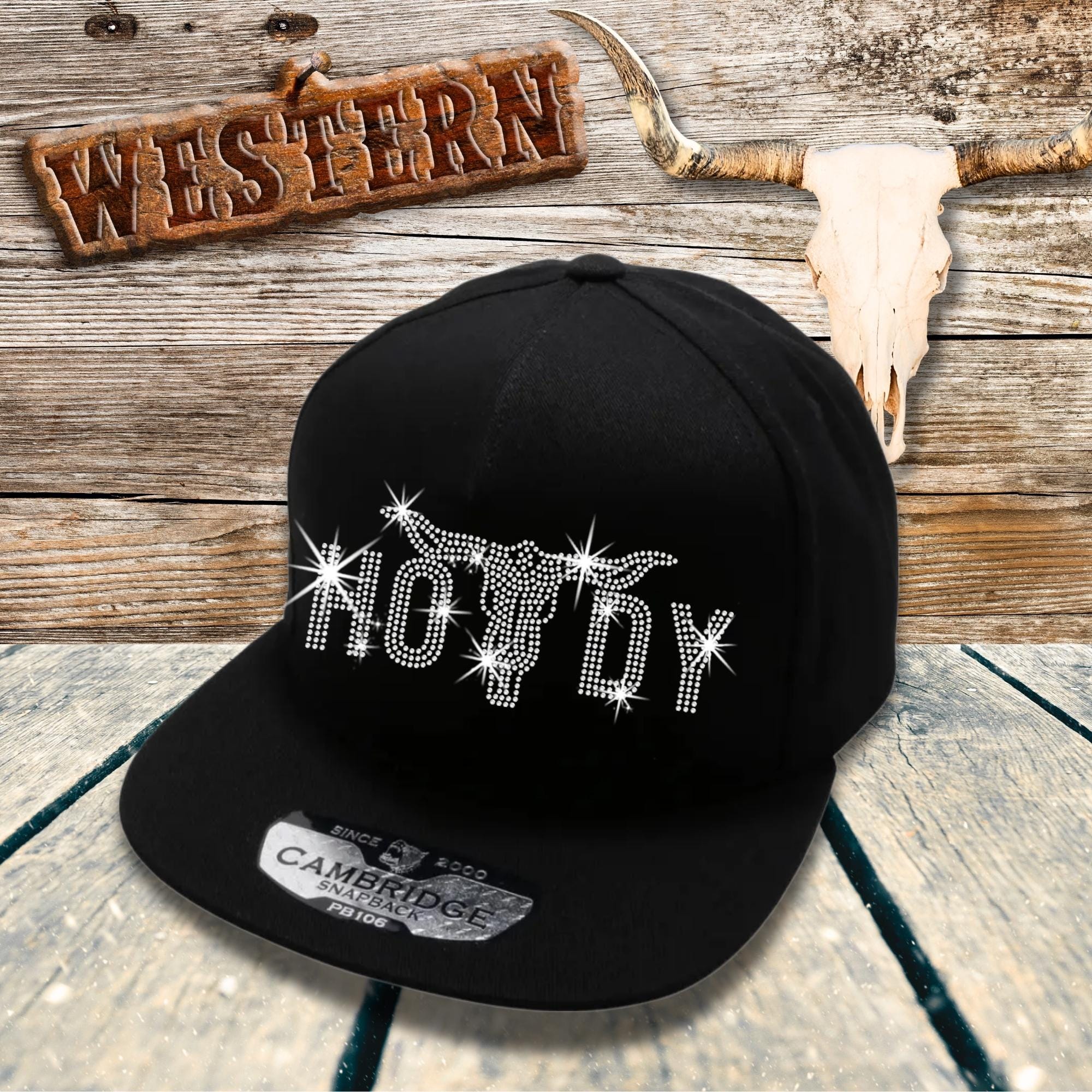 Rhinestone Howdy Snapback Cap: Sparkly Cowgirl Western Hat Main image