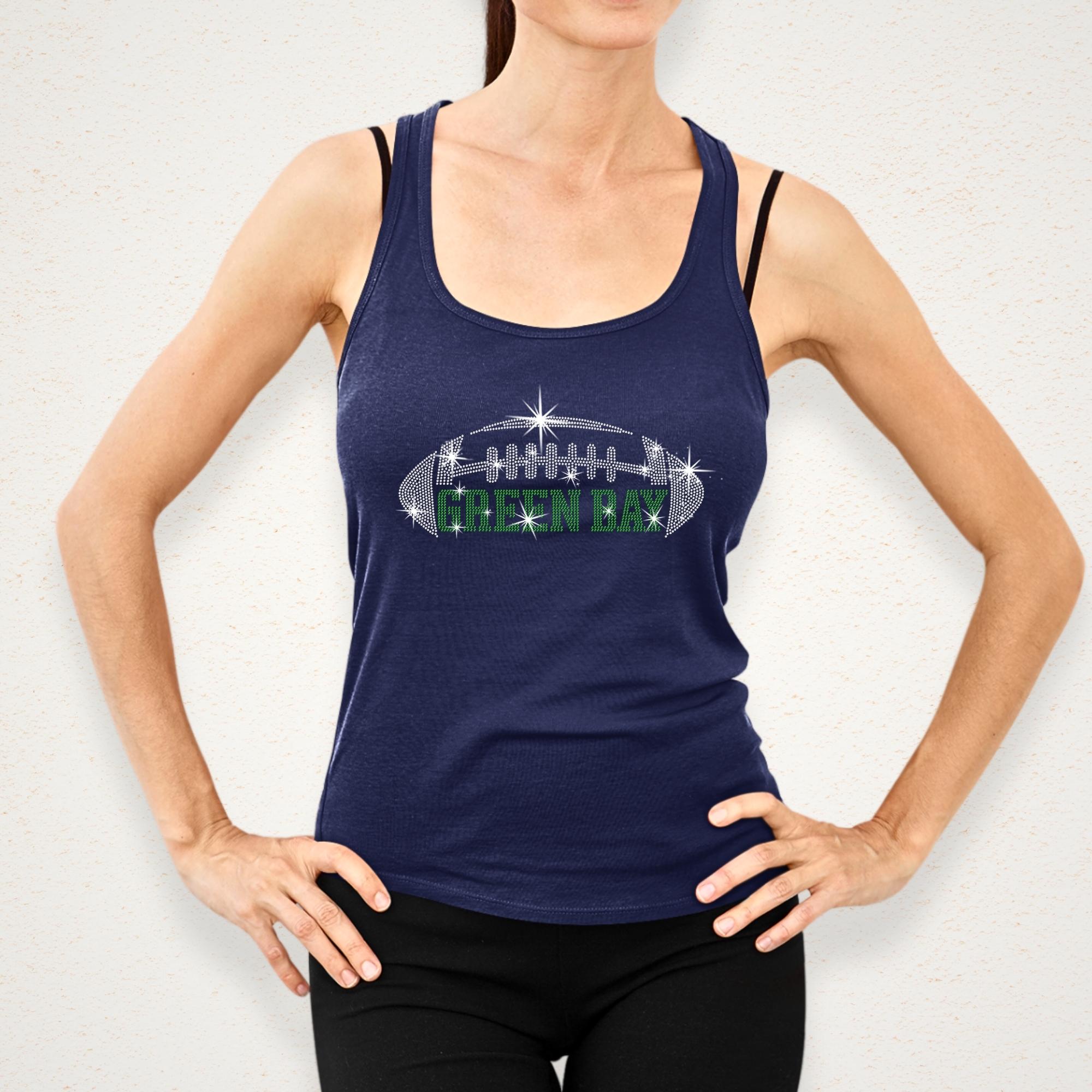 Green Bay Rhinestone Football T-Shirt: Retro Style Glitter Tee Secondary image