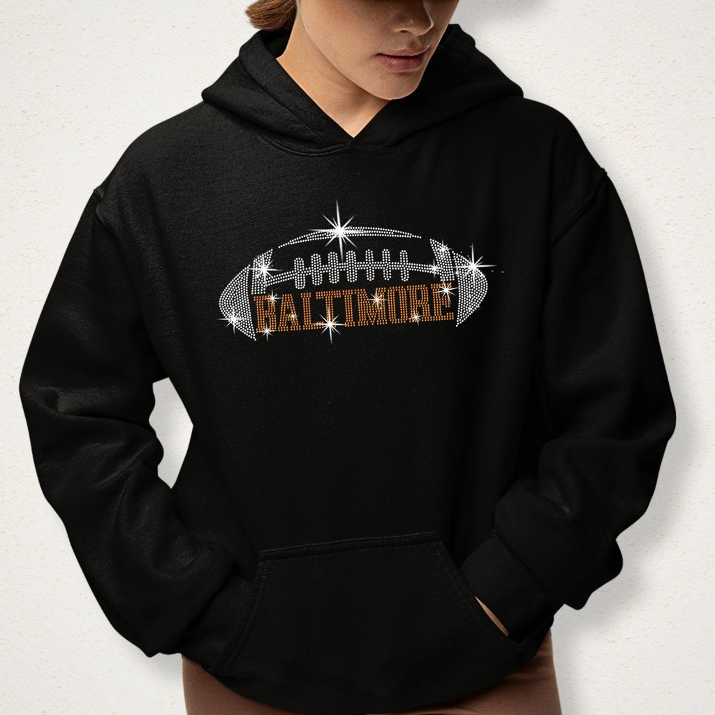 Baltimore Rhinestone Football T-Shirt: Vintage Style Sports Tee