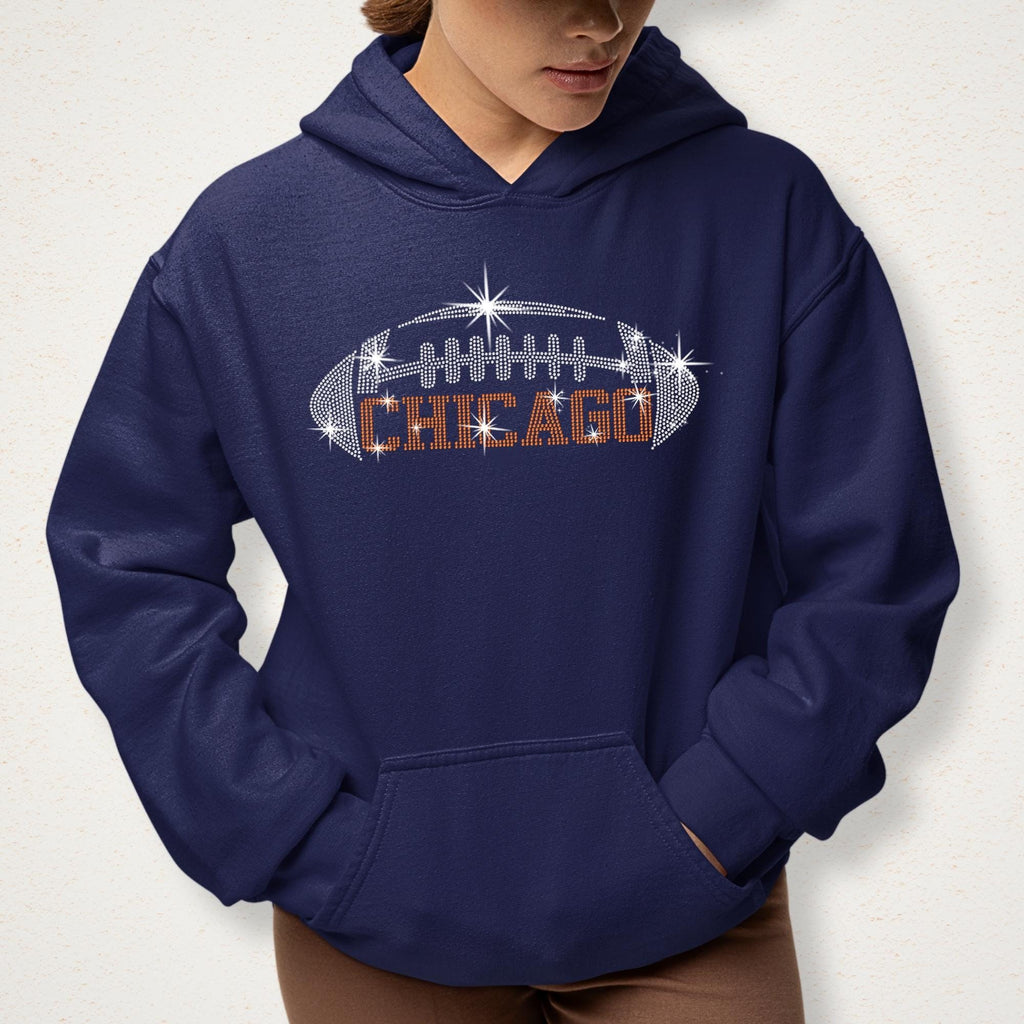 Chicago Rhinestone Football T-Shirt: Glittering Unisex Fan Apparel
