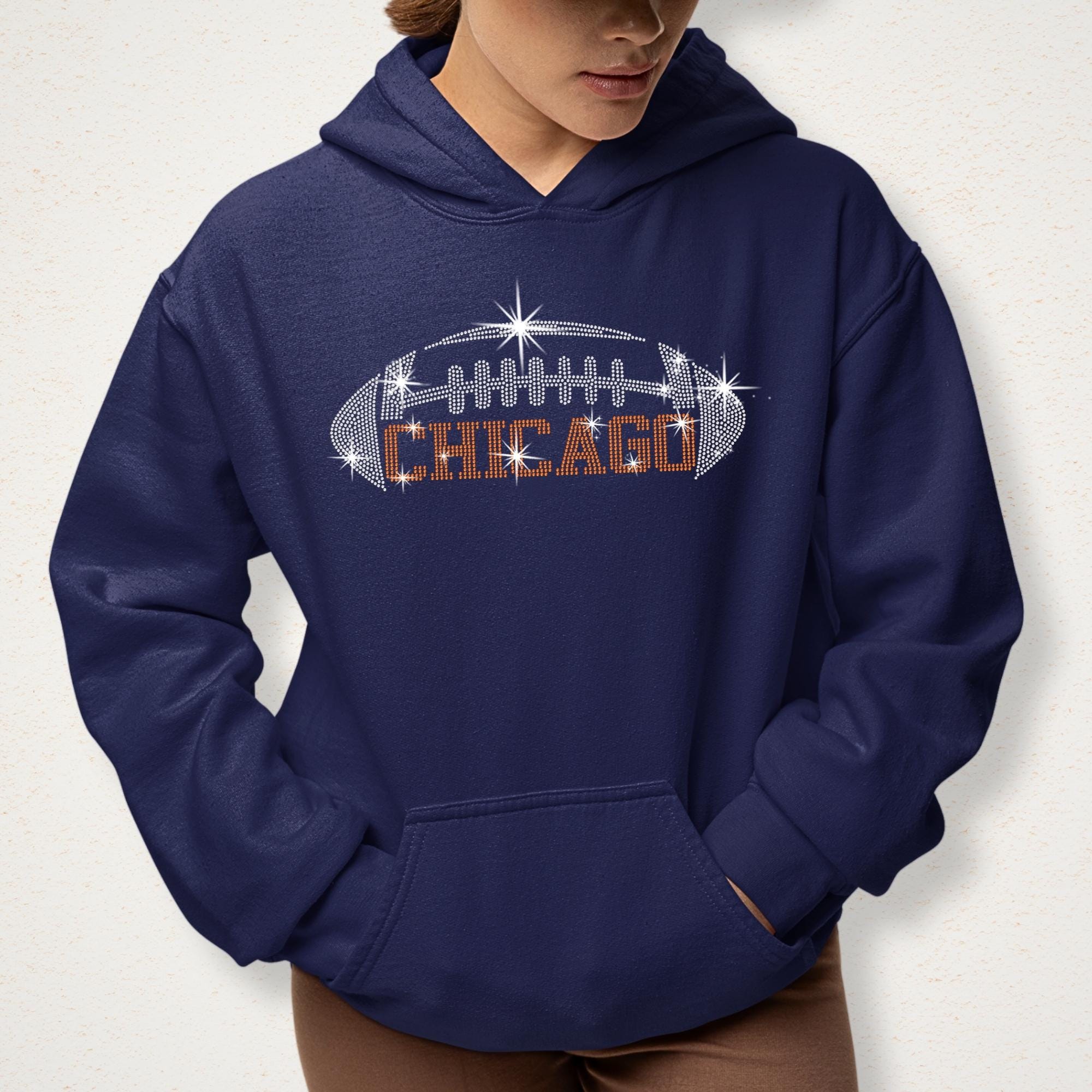 Chicago Rhinestone Football T-Shirt: Glittering Unisex Fan Apparel