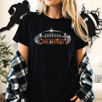 Cincinnati Rhinestone Football T-Shirt: Game Day Glitter Design