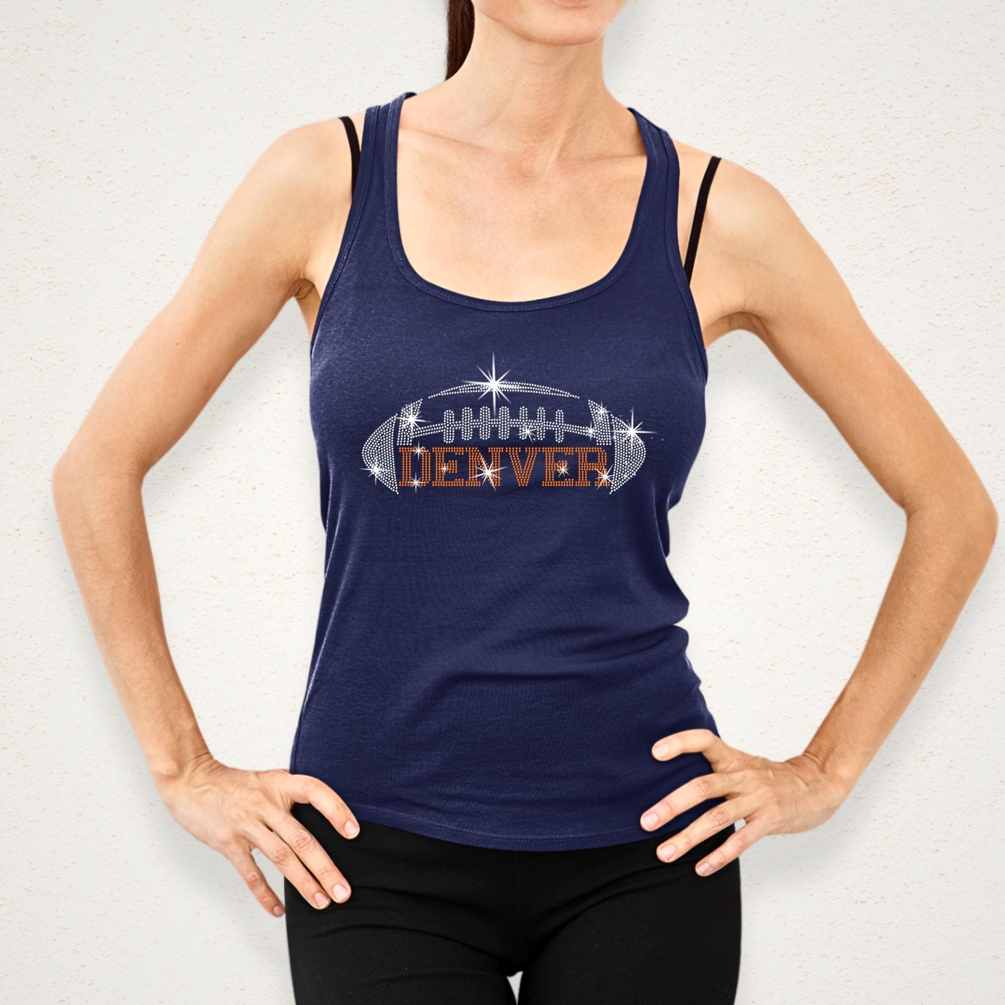 Denver Rhinestone Football T-Shirt: Bling League Teams Fan Tee