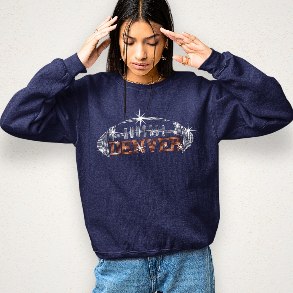 Denver Rhinestone Football T-Shirt: Bling League Teams Fan Tee