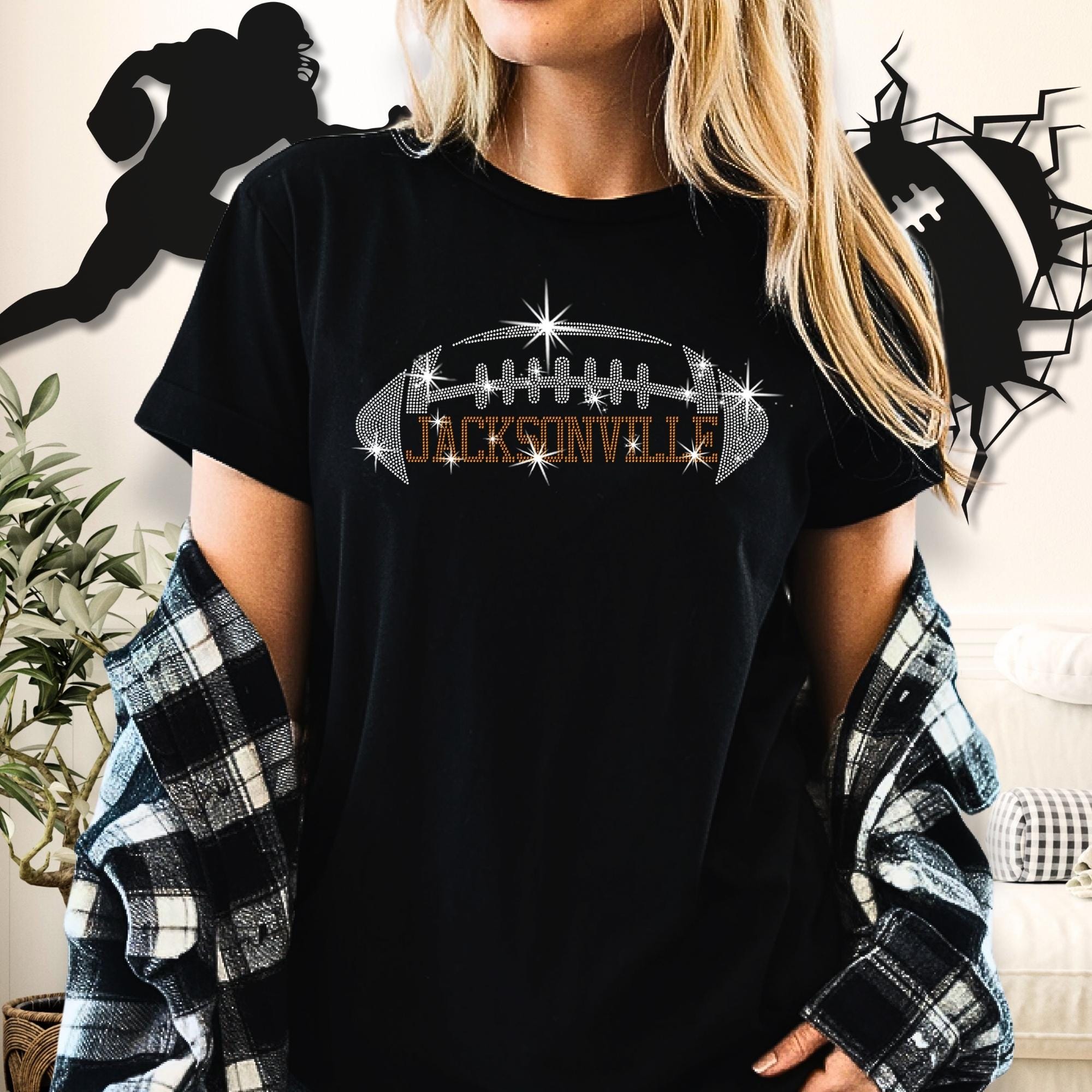 Jacksonville Rhinestone Football T-Shirt: Vintage Game Day Bling