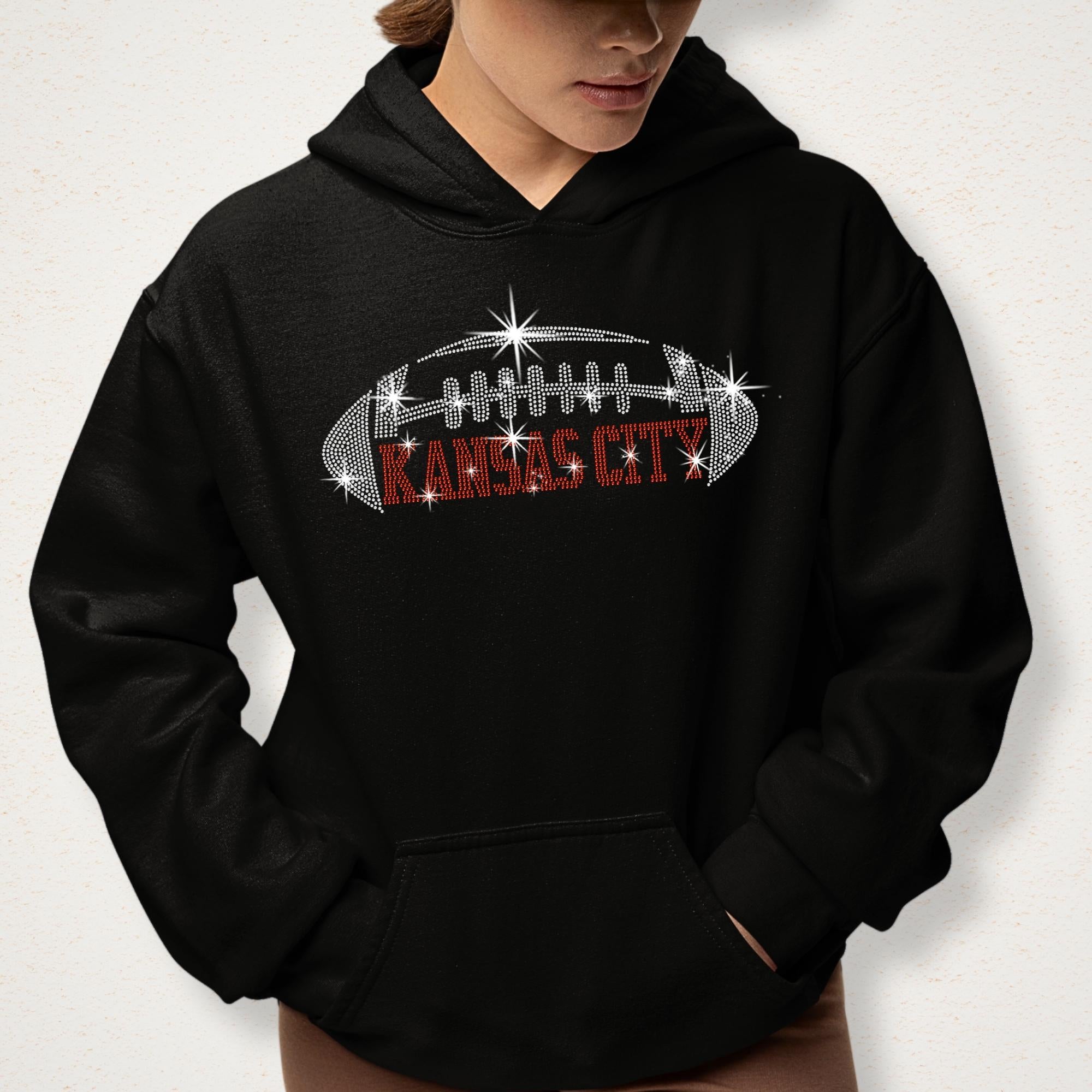 Kansas City Rhinestone Football T-Shirt: Sparkle Bling Game Day Tee