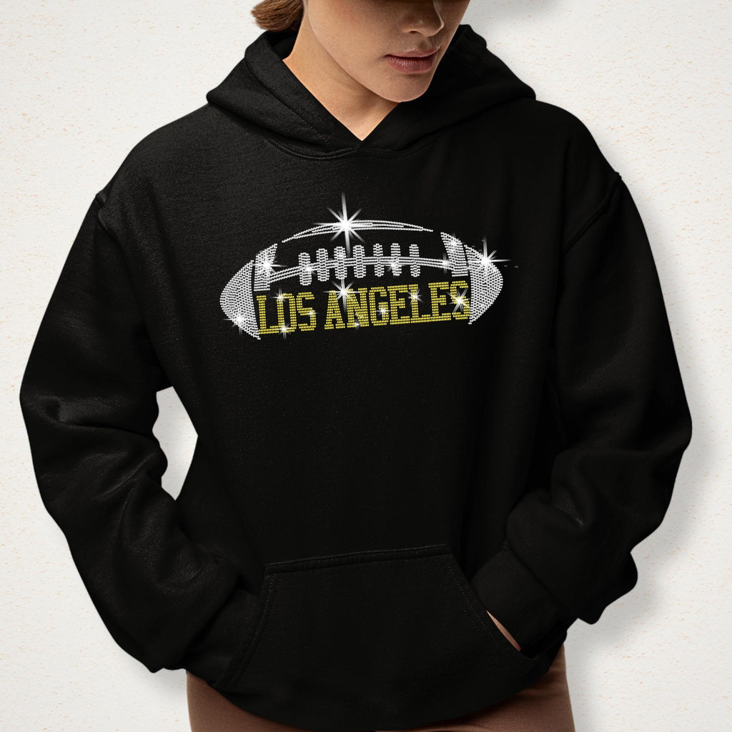 Los Angeles Rhinestone Football T-Shirt: Glittering Unisex Sports Tee