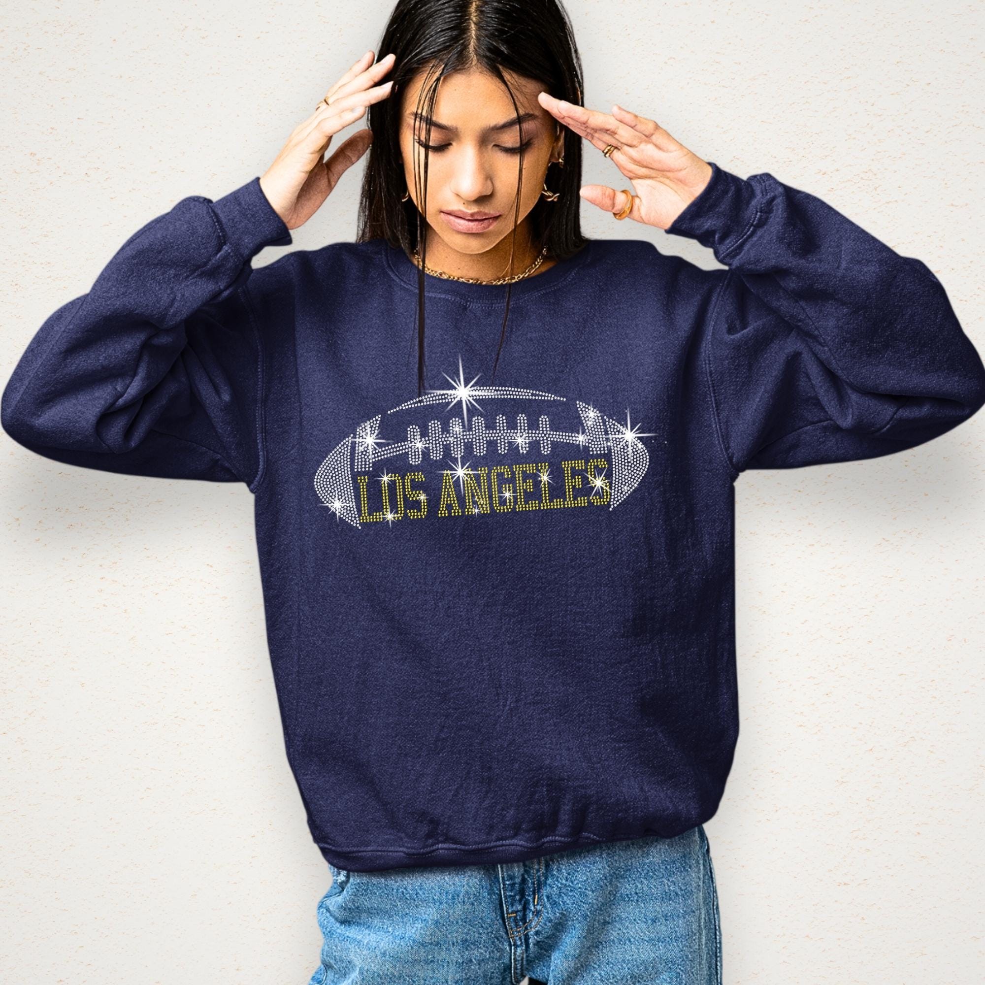 Los Angeles Rhinestone Football T-Shirt: Glittering Unisex Sports Tee