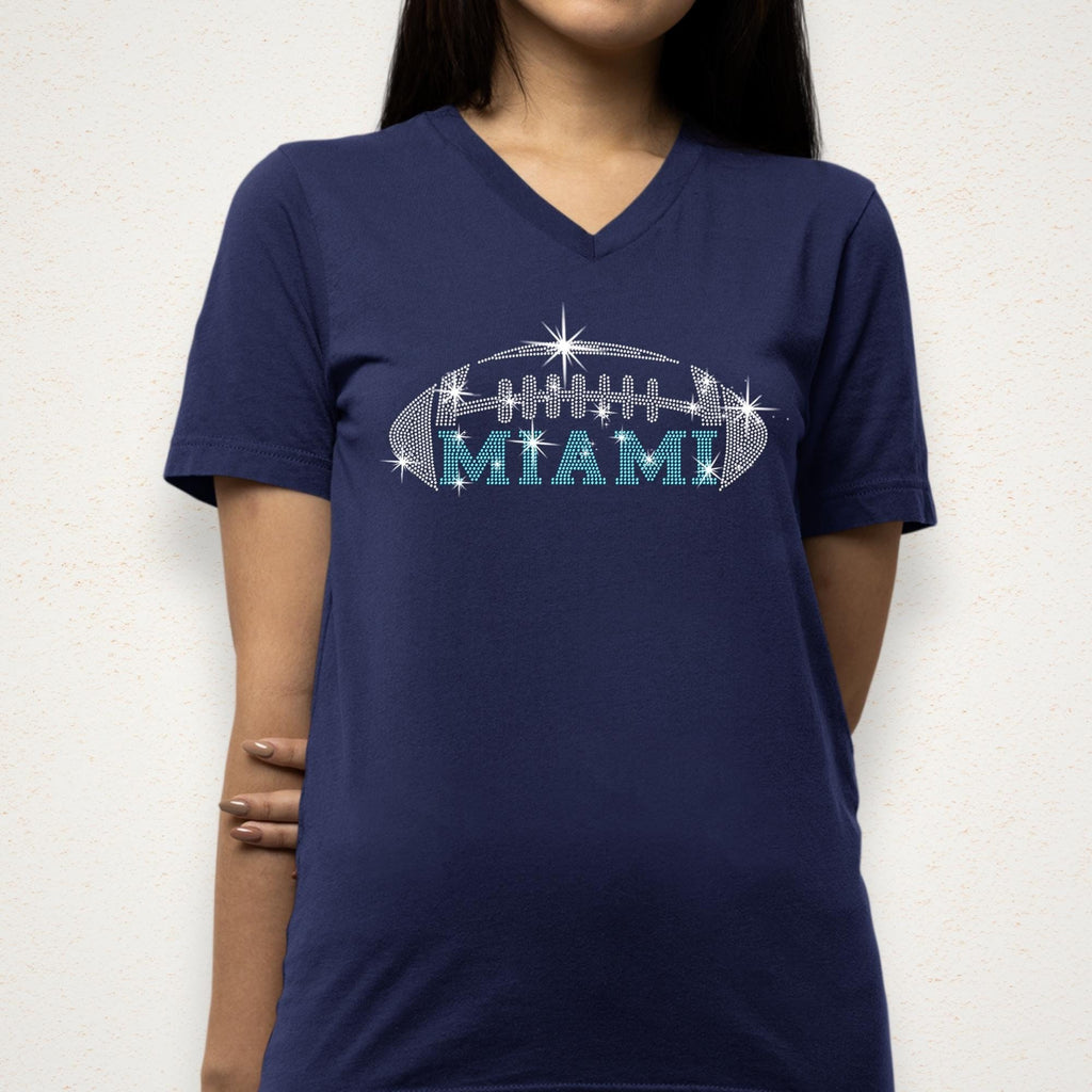 Miami Rhinestone Football Shirt: Game Day Glittering Unisex Tee
