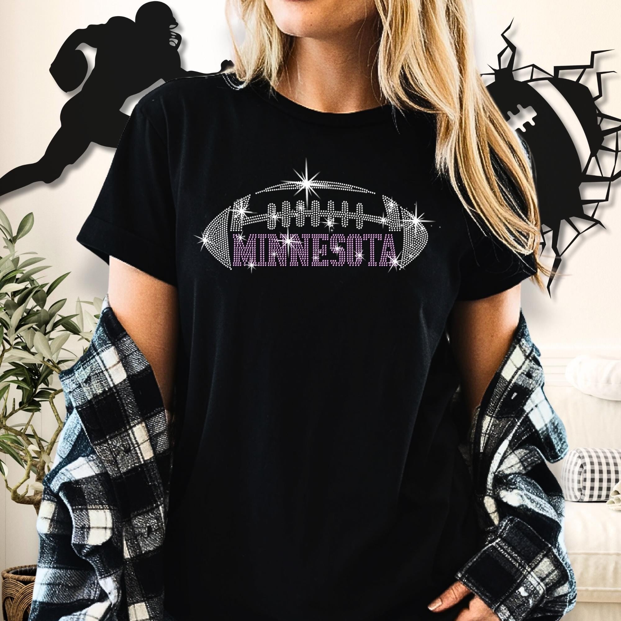 Minnesota Rhinestone Football T-Shirt: Groovy Team Fan Tee