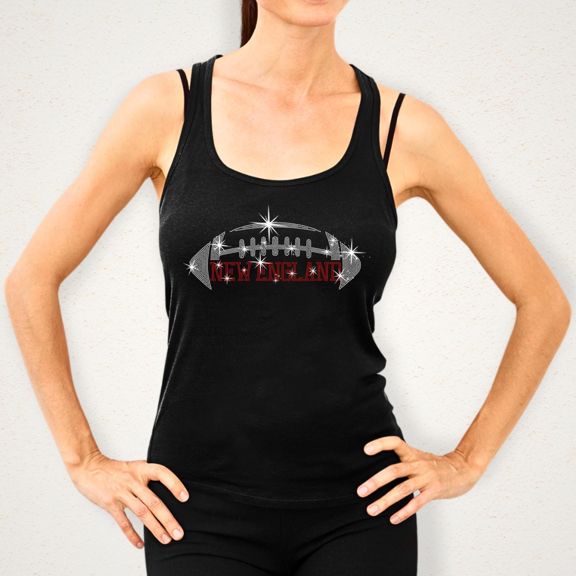 New England Rhinestone Football T-Shirt: New England Glitter Design