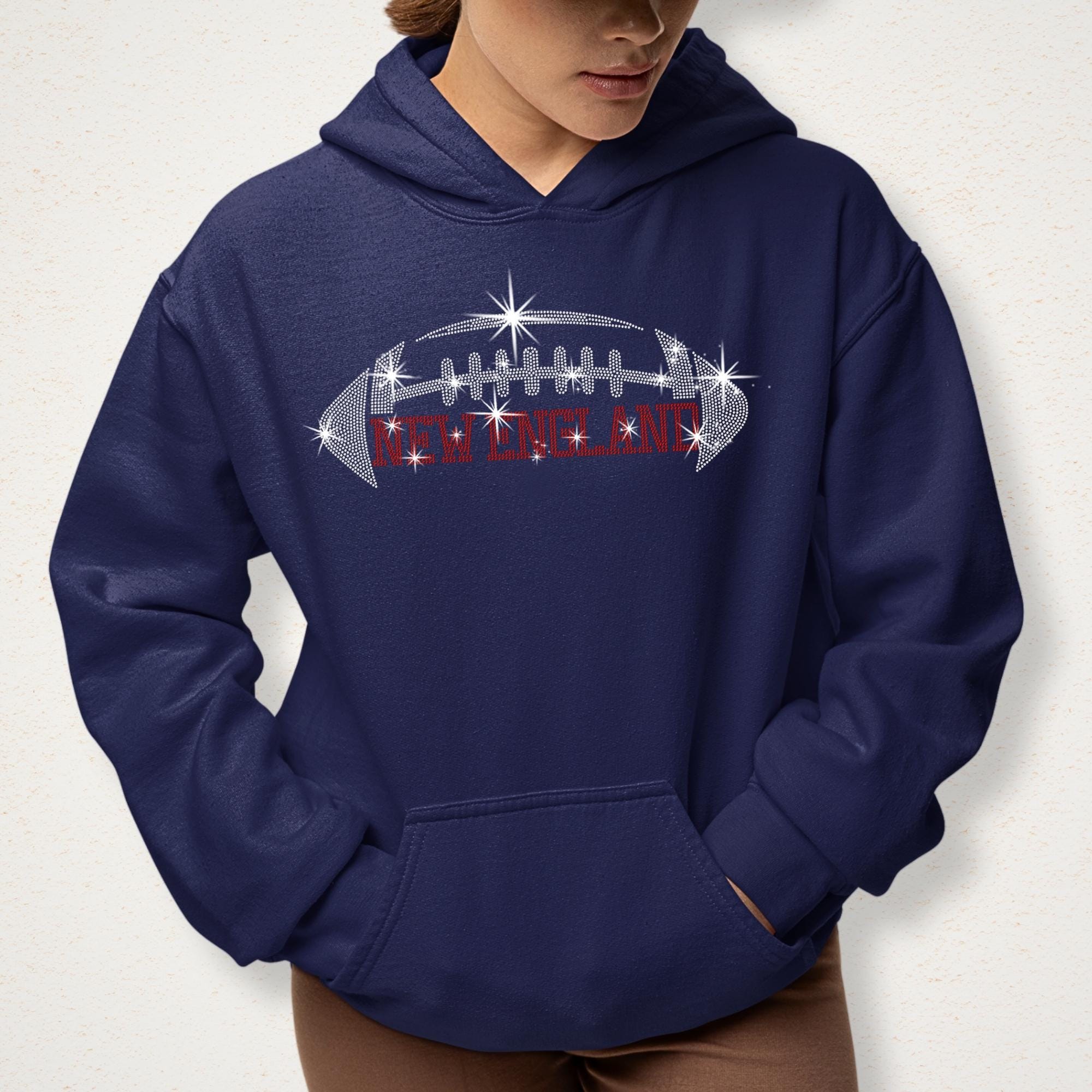 New England Rhinestone Football T-Shirt: New England Glitter Design Secondary image