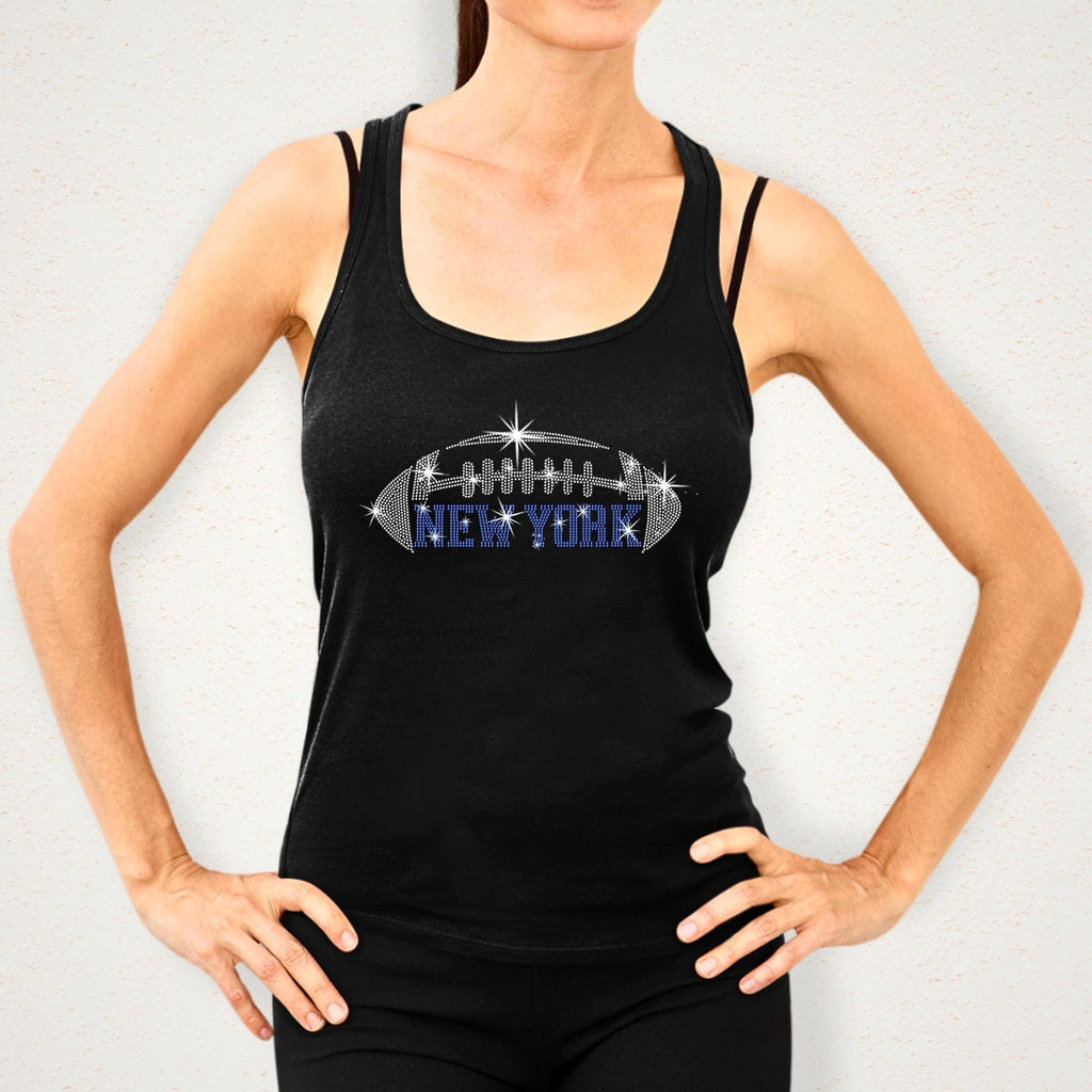 Vintage Style Rhinestone New York Football Shirt: Glitter Design