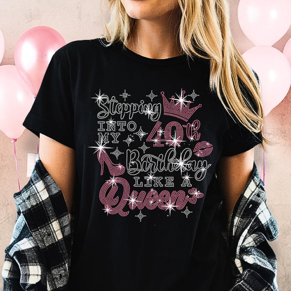 Rhinestone Birthday Queen T-Shirt: Custom Milestone Sparkle