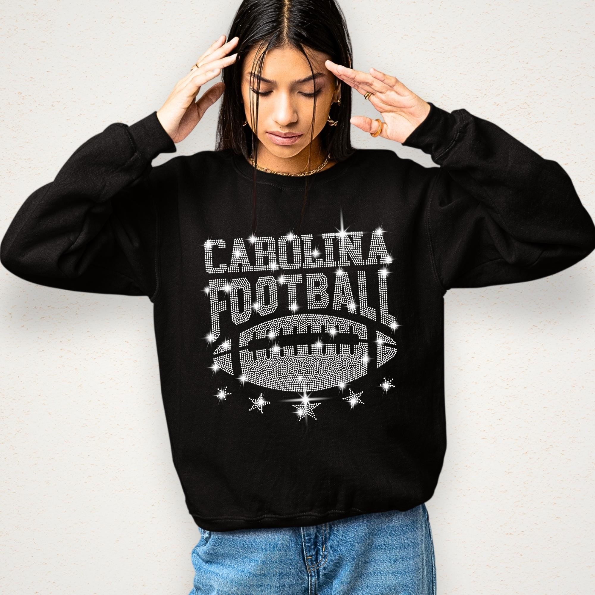Carolina Rhinestone Football Shirt: Game Day Fan Apparel